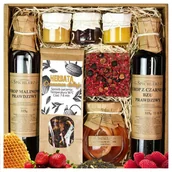 Zestawy upominkowe - Zestaw KOSZ PREZENTOWY Upominek Herbata Syrop Miód Naturalny Kraftowy - miniaturka - grafika 1