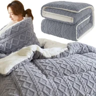 Koce - KOŁDRA CIEPŁA ZIMOWA PUSZYSTA 180X220 GRUBY KOC DWUSTRONNY BARANEK 4,7 KG SZARA - miniaturka - grafika 1