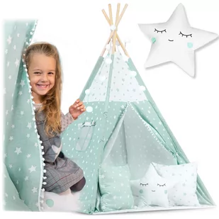 Namiot dla dzieci tipi, iglo, wigwam, z girlandą i poduszkami Nukido, zielony - Namioty i tipi dla dzieci - miniaturka - grafika 1