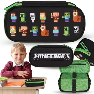 Minecraft Czarny KOMOROWY piórnik szkolny DLA GRACZA, saszetka OWAL dla chłopca 5x21x10cm - Piórniki - miniaturka - grafika 1