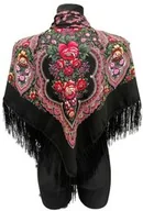 Apaszki i szaliki damskie - Chusta góralska folk ludowa damska czarna z różem - miniaturka - grafika 1