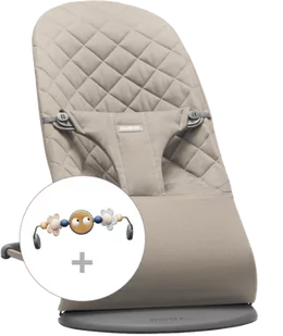 BabyBjörn,Bliss Woven leżaczek, piaskowoszary + zabawka Googly Eyes Pastels - Leżaczki i huśtawki - miniaturka - grafika 1