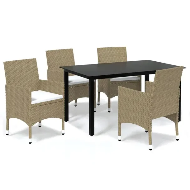 Zestaw mebli ogrodowych PE rattan, czarny, 150x90x74 cm, 4 krzesła, beżow