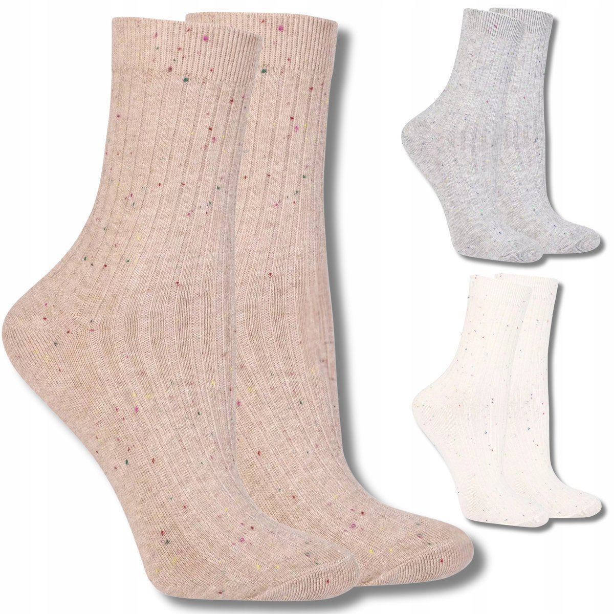 SKARPETKI DAMSKIE DŁUGIE SKARPETY BAWEŁNIANE KOLOROWE MELANŻ 3-PAK 35-38