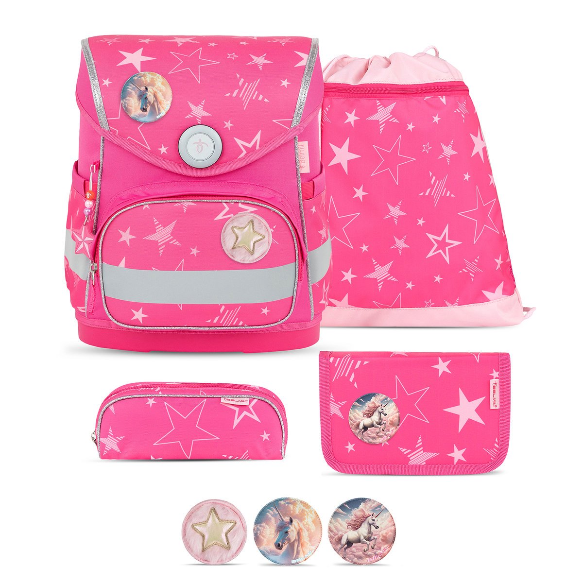 Ergonomiczny zestaw szkolny Belmil Compact „Starry Magic” dla dziewczynek – 5 części