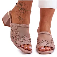 Klapki i japonki damskie - Klapki Na Obcasie Z Siateczką S.Barski KV-612-1 Nude beżowy - miniaturka - grafika 1