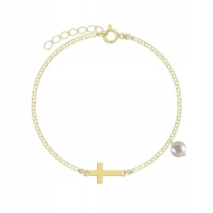 Bransoletka Złota z Krzyżykiem Perła 925 Łańcuszek Prezent DEDYKACJA GRATIS - Bransoletki - miniaturka - grafika 1