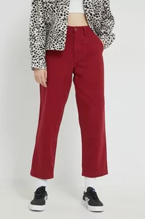Spodnie damskie - Vans spodnie bawełniane damskie kolor czerwony fason chinos high waist - grafika 1