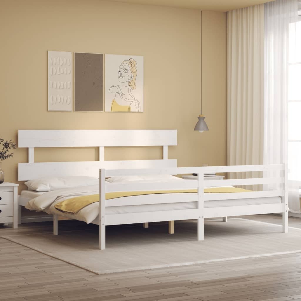 Łóżko z litego drewna z białym zagłówkiem 200x200 cm