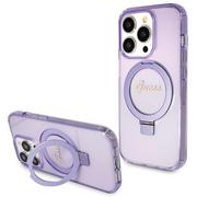 Etui i futerały do telefonów - Etui Guess GUHMP14LHRSGSU Apple iPhone 14 Pro hardcase Ring Stand Script Glitter MagSafe fioletowy/purple - miniaturka - grafika 1