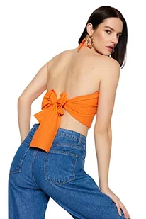 Trendyol Damska dopasowana bluzka basic z okrągłym dekoltem, pomarańczowy, 34 - Bluzki damskie - miniaturka - grafika 1