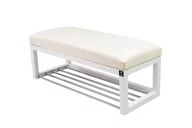Ławki do przedpokoju - Ławka na buty LPG-4 140cm EMRAWOOD drewno lite kolor biały siedzisko gładkie ekoskóra kolor biały - miniaturka - grafika 1
