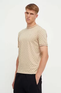 Koszulki męskie - Guess t-shirt męski kolor beżowy wzorzysty - grafika 1