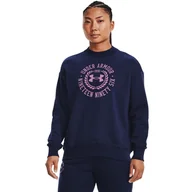 Bluzy sportowe damskie - Damska bluza dresowa nierozpinana bez kaptura UNDER ARMOUR Rival Fleece Crest Graphic Crew - granatowa - miniaturka - grafika 1