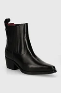 Botki damskie - Tommy Hilfiger sztyblety skórzane TH LEATHER COWBOY BOOT damskie kolor czarny na słupku FW0FW08033 - miniaturka - grafika 1
