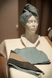 Lniany turban kąpielowy szary błękit - Moda i Uroda OUTLET - miniaturka - grafika 1