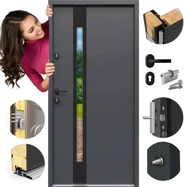 Drzwi Zewnętrzne GERDA SELECT Ciepłe Milano 8b Antracyt LUSTRO 90cm Prawe