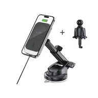 Uchwyty samochodowe do telefonów - Uchwyt na telefon TECH-PROTECT V9 Magsafe Dashboard & Vent Wireless Charger 15W Czarny - miniaturka - grafika 1