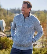 Swetry męskie - Niebieski, melanżowy, trykotowy kardigan z suwakiem Mężczyzna Atlas For Men - Kolor : Niebieski - Rozmiar : 4XL - miniaturka - grafika 1