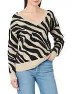 Swetry damskie - Vila Women's VIRIL FEAMI Mix sweter z dekoltem w serek L/S Knit TOP-NOOS, naturalny melanż/wzór: czarny, M, Naturalny melanż/wzór: z czarnym, M - miniaturka - grafika 1