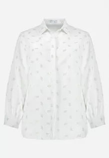 Koszule damskie - Biała Koszula w Drobny Błyszczący Print Zapinana na Guziki Weminera - grafika 1