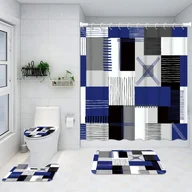 Mydelniczki i dozowniki mydła - Zestaw zasłony prysznicowej, w tym mata antypoślizgowa, mata toaletowa i zasłona prysznicowa, kolor niebieski - miniaturka - grafika 1