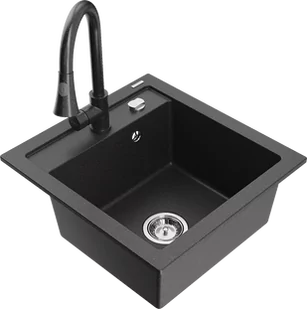 Mexen Vito zlewozmywak granitowy 1-komorowy z baterią kuchenną Elia, czarny nakrapiany - 6503-76-670101-76 - Zlewozmywaki z baterią - miniaturka - grafika 1
