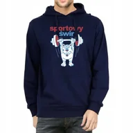 Bluzy męskie - Bluza Granatowa Kaptur Męska Na Prezent Na Siłownię Sportowy Świr Wzory - M - miniaturka - grafika 1