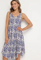 Sukienki - Niebieska Bawełniana Sukienka Rozkloszowana w Abstrakcyjny Wzór Natiliana - miniaturka - grafika 1