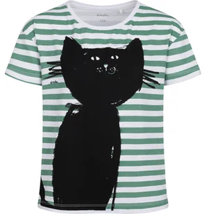 T-shirt z krótkim rękawem dla dziewczynki, z kotem, w paski 9-13 lat - Bluzki dla dziewczynek - miniaturka - grafika 1