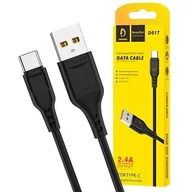 Kable USB - Kabel przewód USB do USB-C Type C Denmen D01T szybkie ładowanie 2.4A 1m Czarny - miniaturka - grafika 1