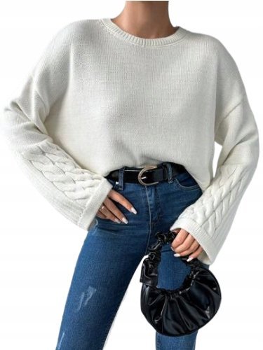 SWETER DAMSKI BIAŁY Z DŁUGIM RĘKAWEM CASUAL ŁRH