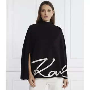 Swetry damskie - Karl Lagerfeld Ponczo karl signature cape | Loose fit - grafika 1