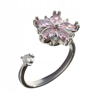 SREBRNY PIERŚCIONEK PIĘKNY KWIAT regulowany antystresowy cyrkonia prezent - Pierścionki - miniaturka - grafika 1