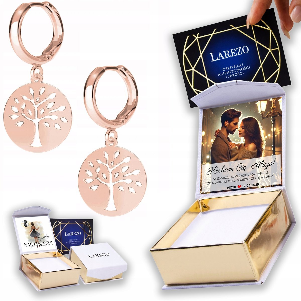 Kolczyki Pozłacane 925 Drzewo Drzewko Życia Okrągła Blaszka Ażur NADRUK