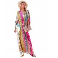 Bluzki damskie - PAREO DŁUGA NARZUTA NA STRÓJ PLAŻE WZÓR AZTECKI - miniaturka - grafika 1