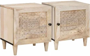vidaXL Stolik nocny 2 pcs Beżowy 40 x 33 x 46 cm lite drewno mango - Szafki nocne - miniaturka - grafika 1