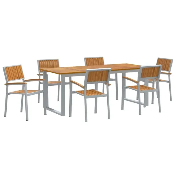 Zestaw Jadalny do Ogrodu z Aluminiowym Stołem i Drewnianymi Krzesłami, Sz