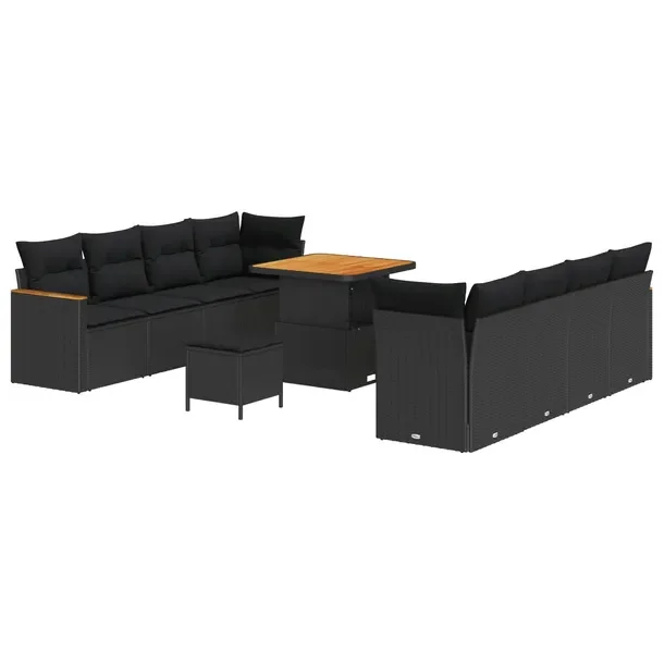 4-częściowy zestaw sofy ogrodowej z poduszkami, czarny, rattan, 70 cm gł