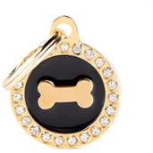 Odblaski i adresówki - Zawieszka Adresówka Identyfikator z grawerem dla psa i kota kółko z kością złote glam - miniaturka - grafika 1