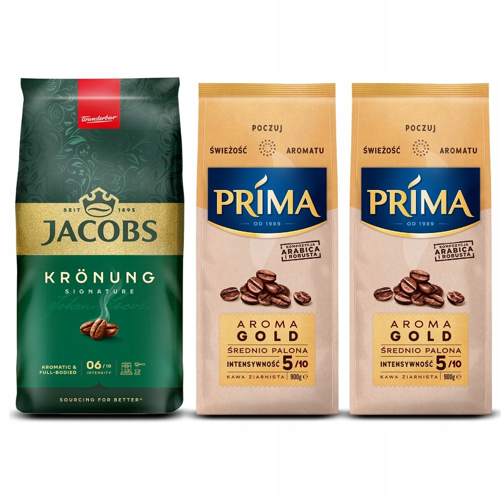 Kawa ziarnista Jacobs Krönung 1kg Prima Aroma Gold 2x900g