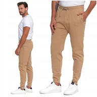 Dresy męskie - DRESOWE SPODNIE MĘSKIE Klasyczne Gładkie Beżowe z Kieszeniami MORAJ 3XL - miniaturka - grafika 1