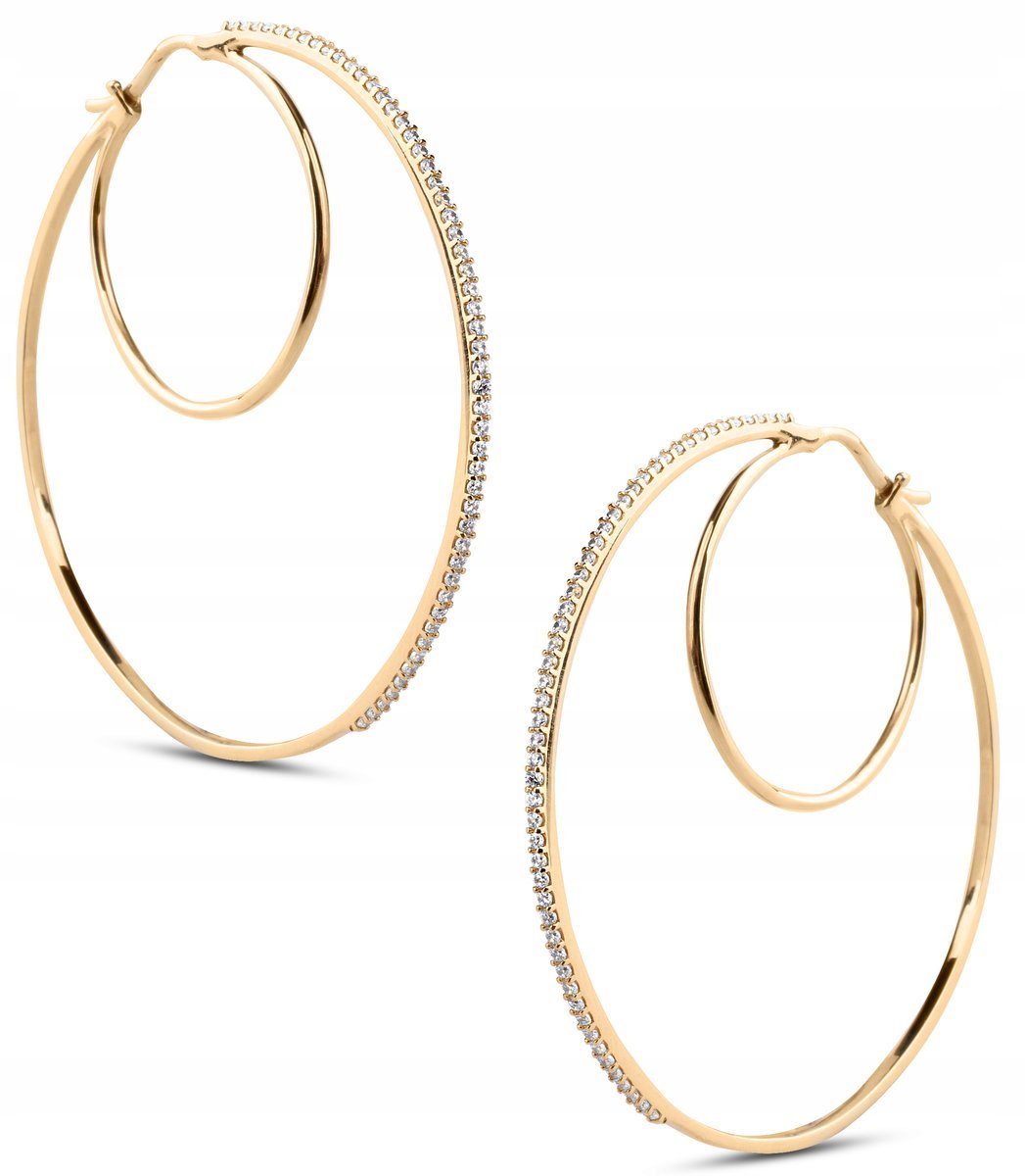 ZŁOTE KOLCZYKI KOŁA Z BIAŁYMI CYRKONIAMI 45 MM 14KT 585