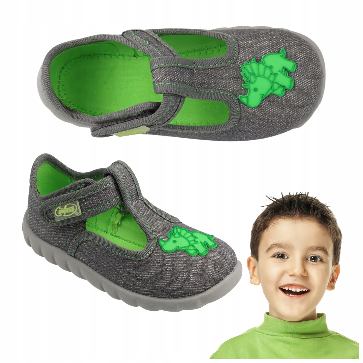 Buty Chłopięce na rzep Befado kapcie buciki Flexi Szaro-Zielone Rozmiar 23