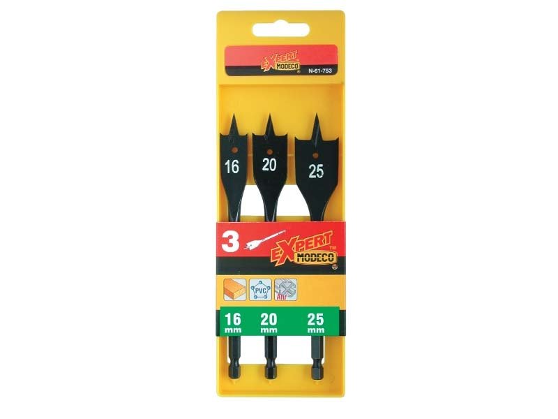 Modeco Wiertło do drewna łopatkowe sześciokątne 16 20 25mm zestaw MN-61-753
