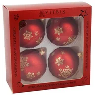 Bombki - Bombka szklana dekorowana złotym brokatem 8 cm 4 sztuki czerwony - miniaturka - grafika 1