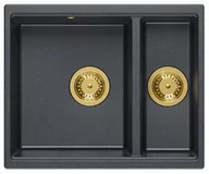 Zlewozmywaki - QUADRON Zlewozmywak 55,5x46 LOGAN 150 czarny, elementy złote HCQL5646U8-G1_U - miniaturka - grafika 1