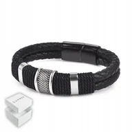 Bransolety męskie - Skórzana Bransoletka Męska Czarna Skóra Elegancka - miniaturka - grafika 1