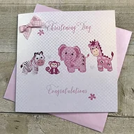 Kartki okolicznościowe i zaproszenia - WHITE COTTON CARDS White Cotton Cards Różowe zabawki dzień ręcznie robiona kartka na chrzest, biała, BD72 BD72 - miniaturka - grafika 1