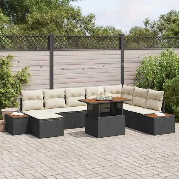 Zestaw Sof Ogrodowych Modułowy Czarno-Biały dla 6 Osób, Rattan, Stal